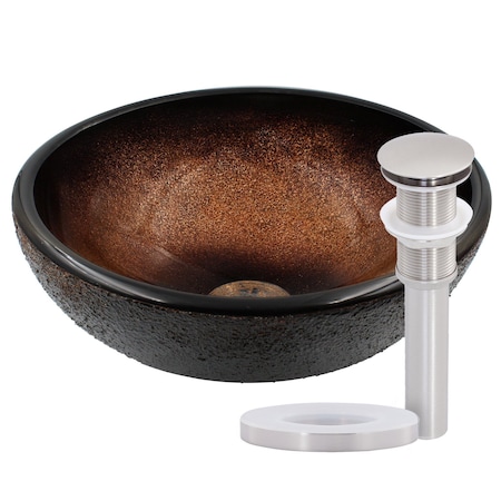 Novatto Sanguinello Mini Glass Vessel Bathroom Sink Set in Brushed Nickel NOHP-G008-12BN